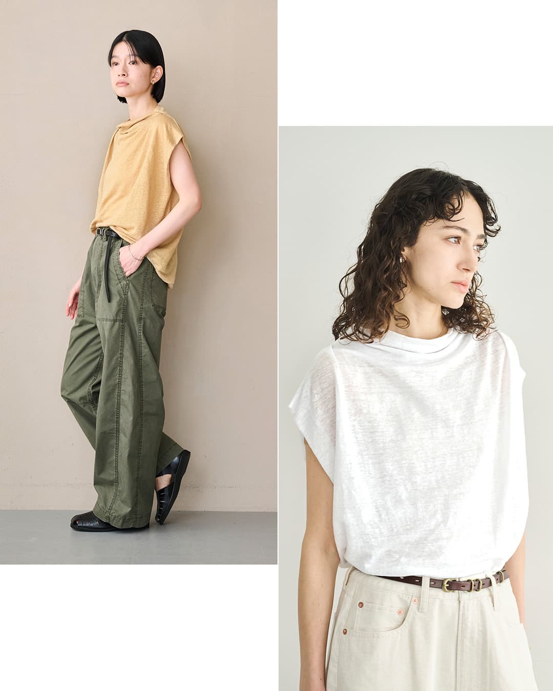 khaki(カーキ)リネン ドレープ ネック プルオーバー LINEN DRAPE NECK TOP mil26scs3493
