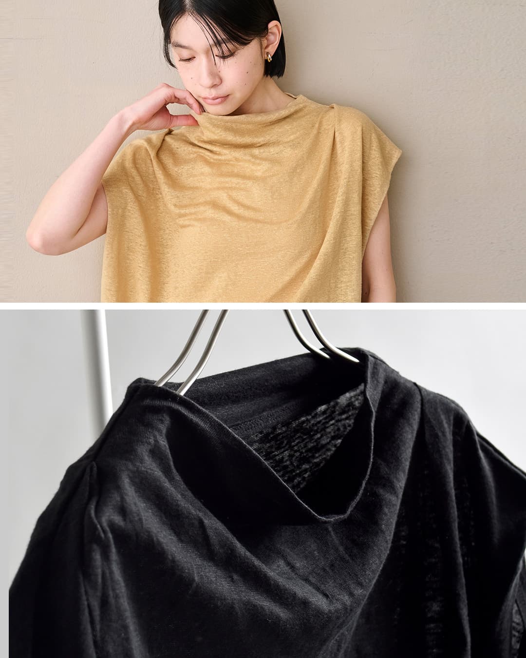 khaki(カーキ)リネン ドレープ ネック プルオーバー LINEN DRAPE NECK TOP mil26scs3493