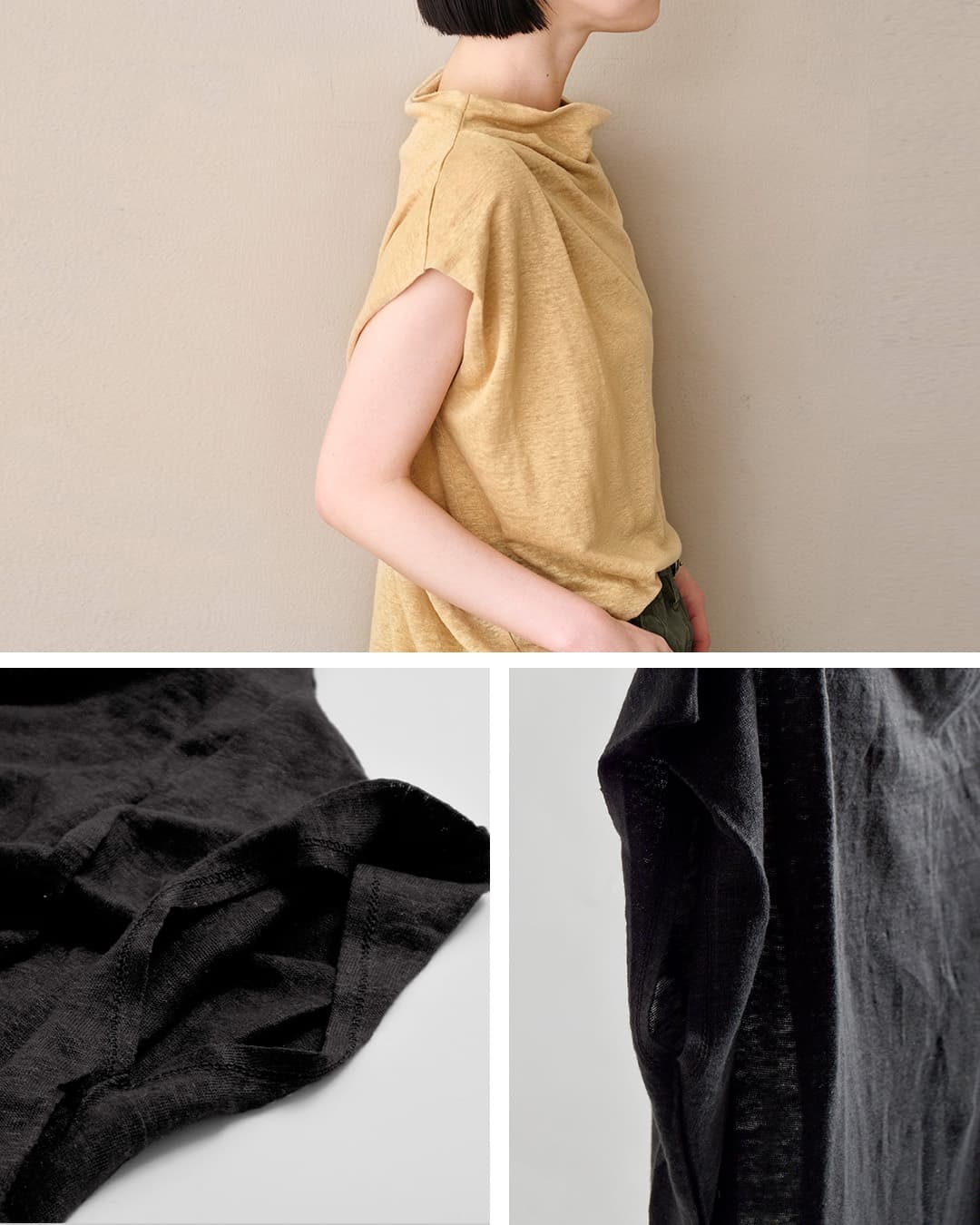 khaki(カーキ)リネン ドレープ ネック プルオーバー LINEN DRAPE NECK TOP mil26scs3493