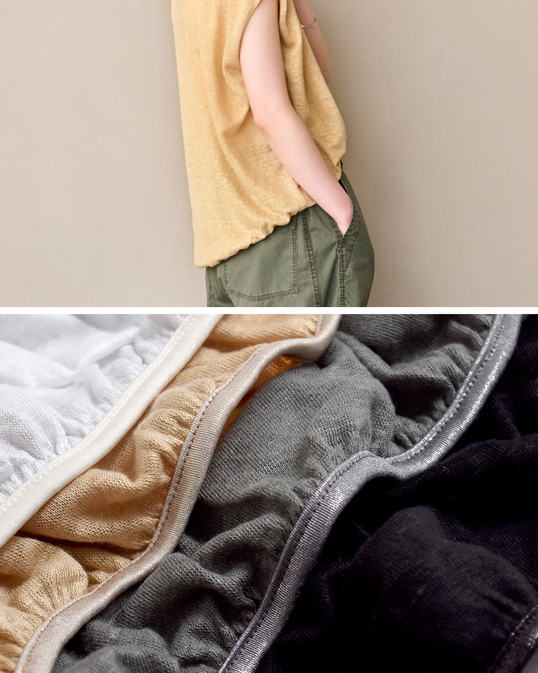 khaki(カーキ)リネン ドレープ ネック プルオーバー LINEN DRAPE NECK TOP mil26scs3493