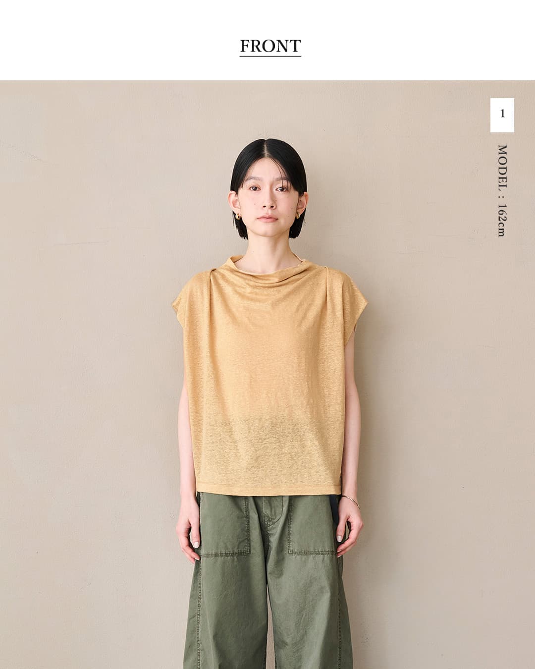 khaki(カーキ)リネン ドレープ ネック プルオーバー LINEN DRAPE NECK TOP mil26scs3493