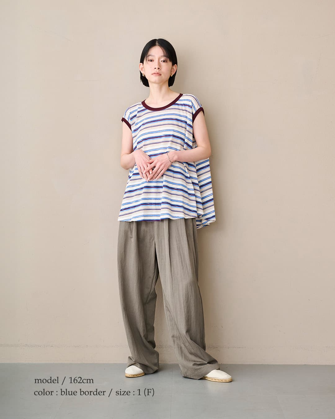 kha:kiスリーブレス ストライプ フレアー プルオーバー SLEEVELESS STRIPED TOP mil26scs3496