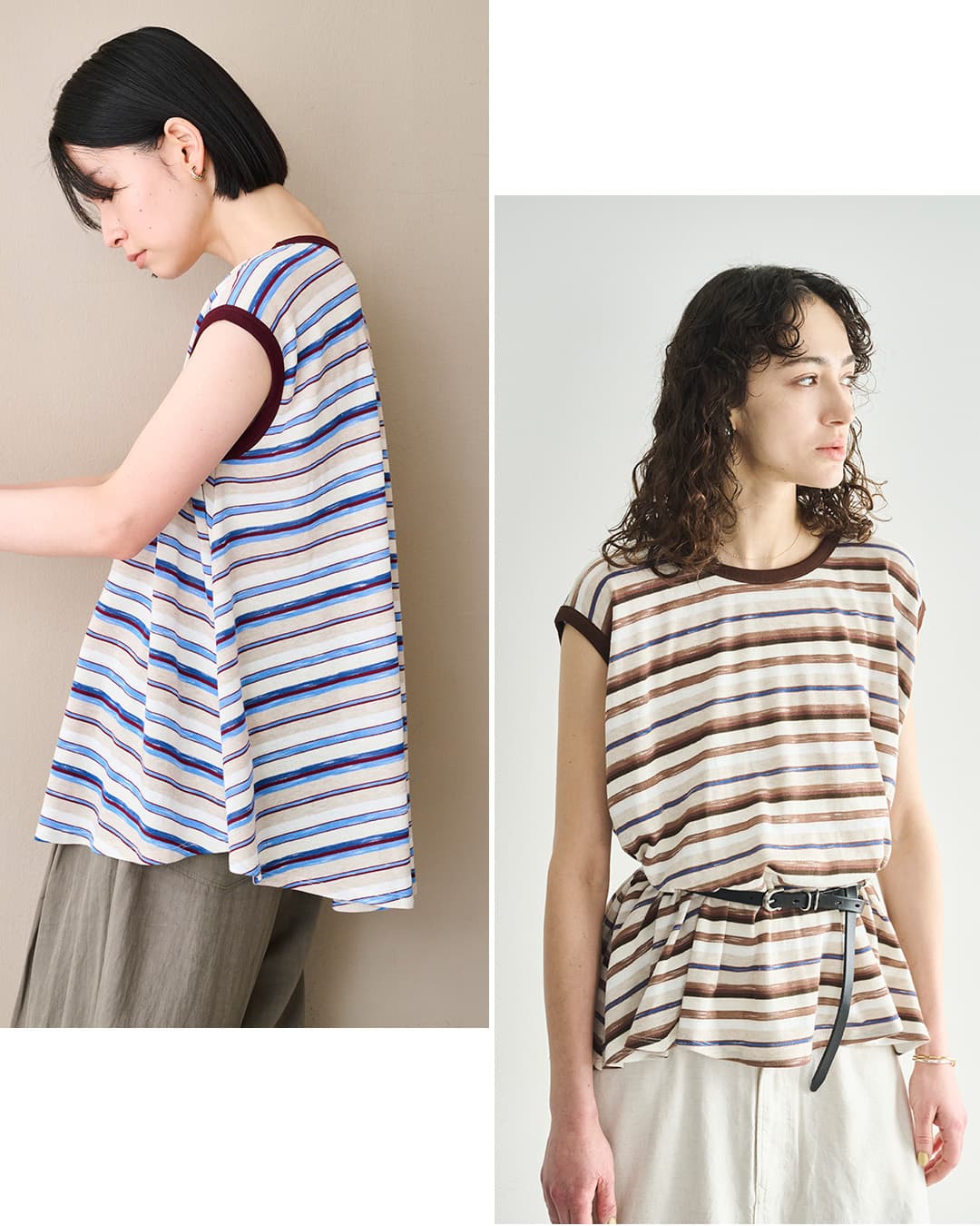 kha:kiスリーブレス ストライプ フレアー プルオーバー SLEEVELESS STRIPED TOP mil26scs3496