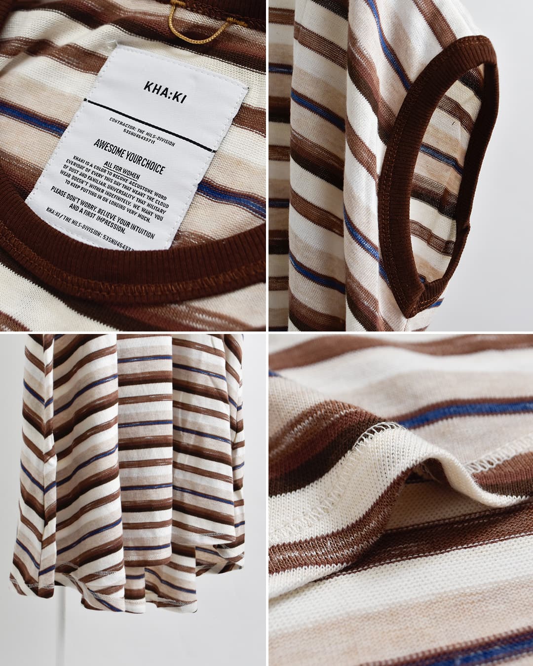 kha:kiスリーブレス ストライプ フレアー プルオーバー SLEEVELESS STRIPED TOP mil26scs3496