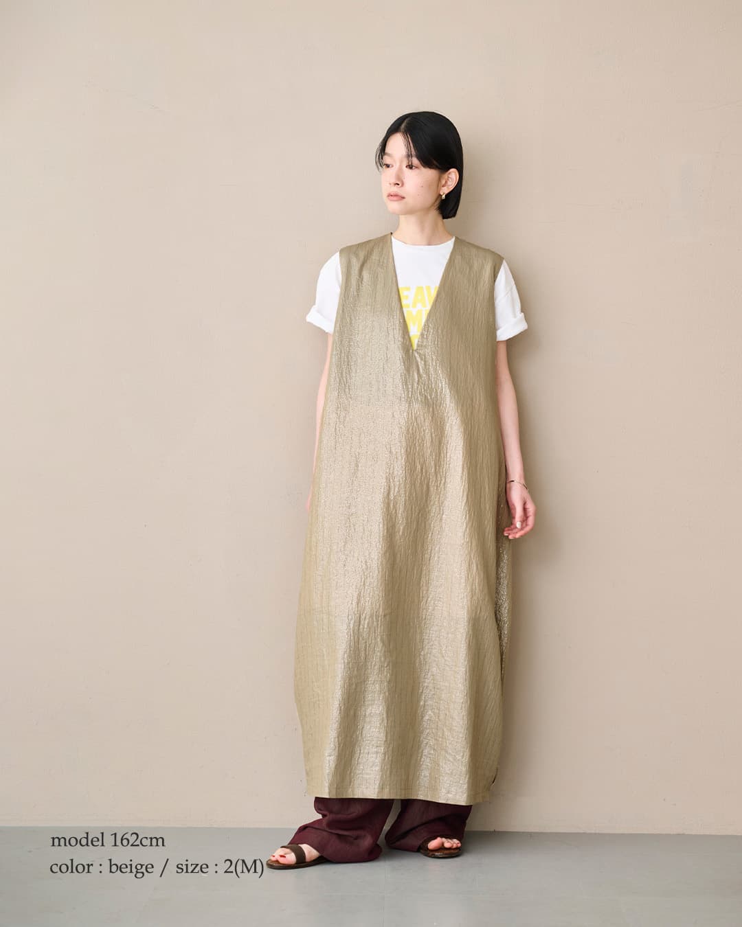kha:kiフォイル プリント ストライプ Vネック ドレス FOIL PRINT STRIPE DRESS mil26sop3107