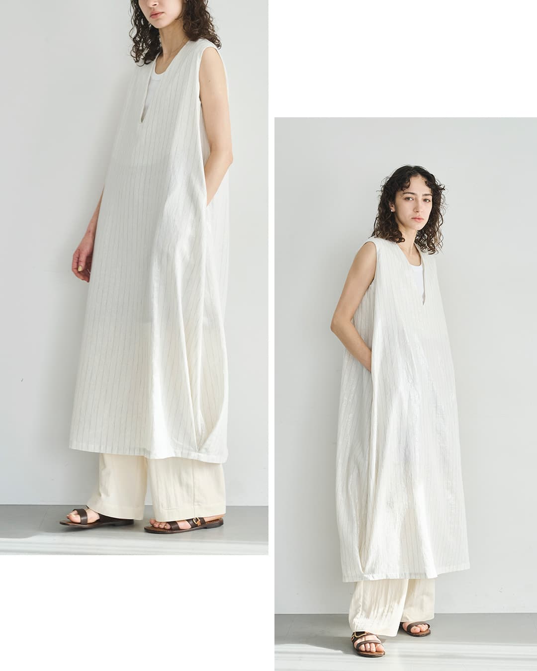 kha:kiフォイル プリント ストライプ Vネック ドレス FOIL PRINT STRIPE DRESS mil26sop3107