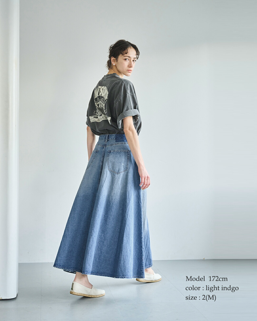 kha:ki(カーキ)8oz 綿麻 デニム フレア ロングスカート FLARED LONG SKIRT mil26ssk3104