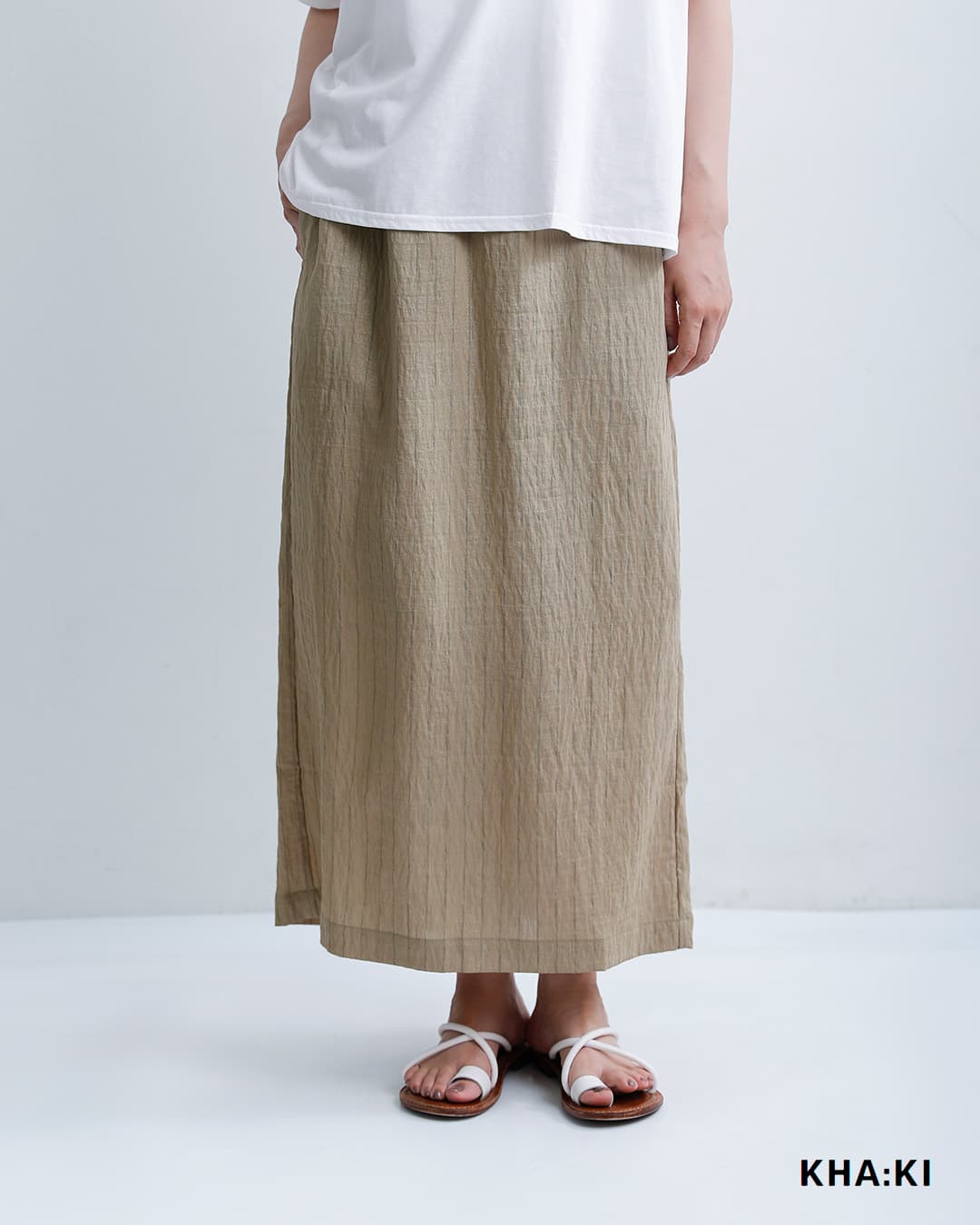 kha:kiフォイル プリント ストライプ スカート FOIL PRINT STRIPE SKIRT mil26ssk3107