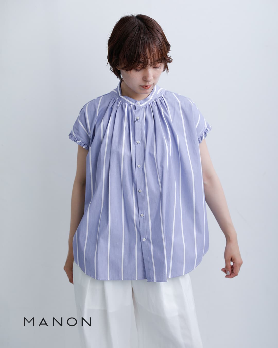 MANONコットン フリルスリーブ アミカル シャツ FRILL SLEEVE AMICAL SHIRT mnn-spsh-041