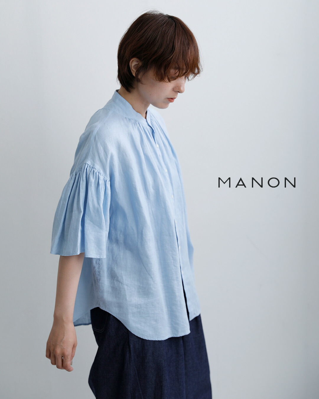 MANONギャザースリーブ リネン アミカル シャツ GATHER SLEEVE LINEN AMICAL SHT mnn-spsh-042