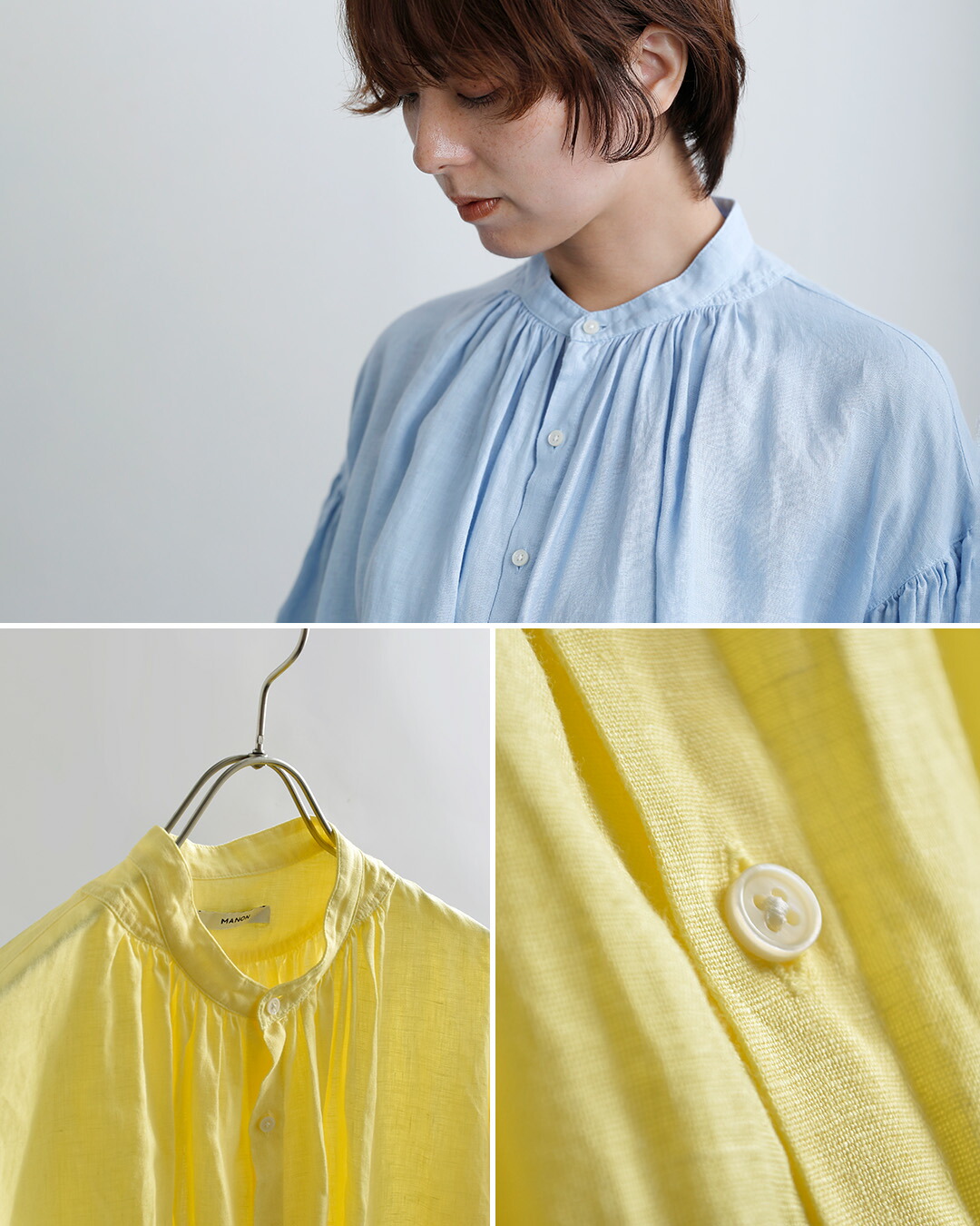 MANONギャザースリーブ リネン アミカル シャツ GATHER SLEEVE LINEN AMICAL SHT mnn-spsh-042