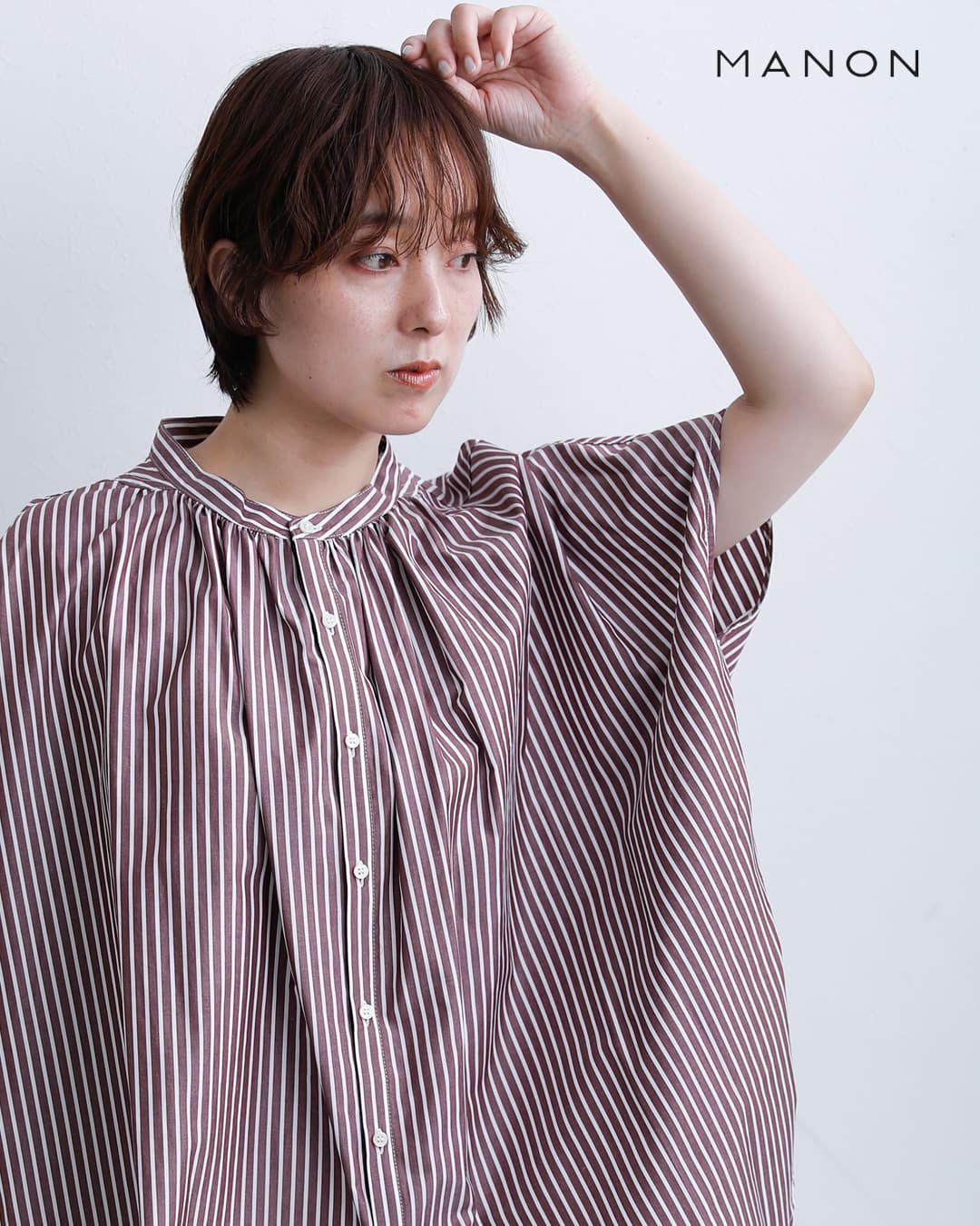MANONストライプ フレンチスリーブ ビッグ アミカル シャツ STRIPE FRENCH SLEEVE BIG AMICAL SHIRT mnn-spsh-043
