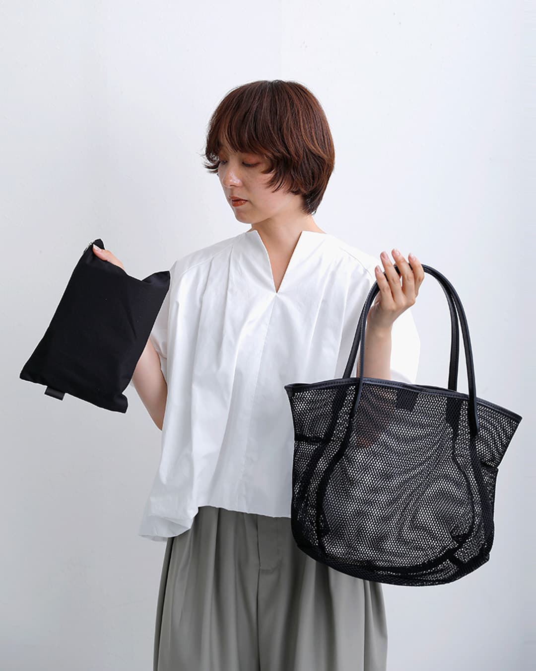 Enseナイロンステアレザーメッシュ トートバッグ Sサイズ mesh tote S ms203