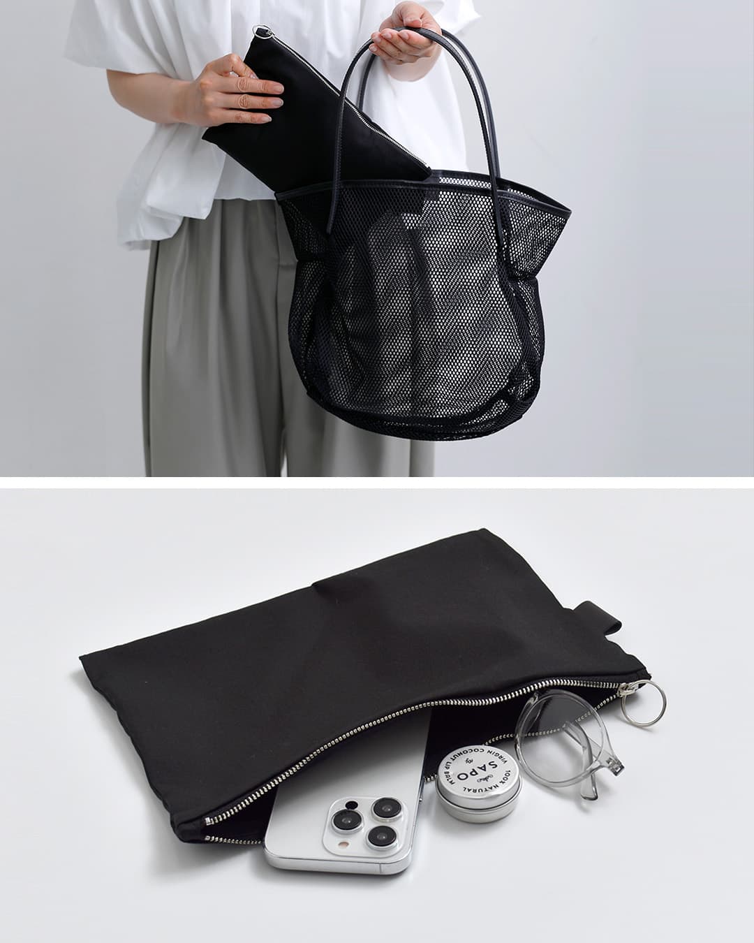 Enseナイロンステアレザーメッシュ トートバッグ Sサイズ mesh tote S ms203
