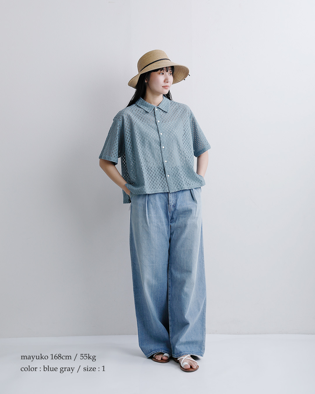 INDIA INDUSTRYコットン フラワーレース 衿付き 半袖シャツ nd-b0376ajl