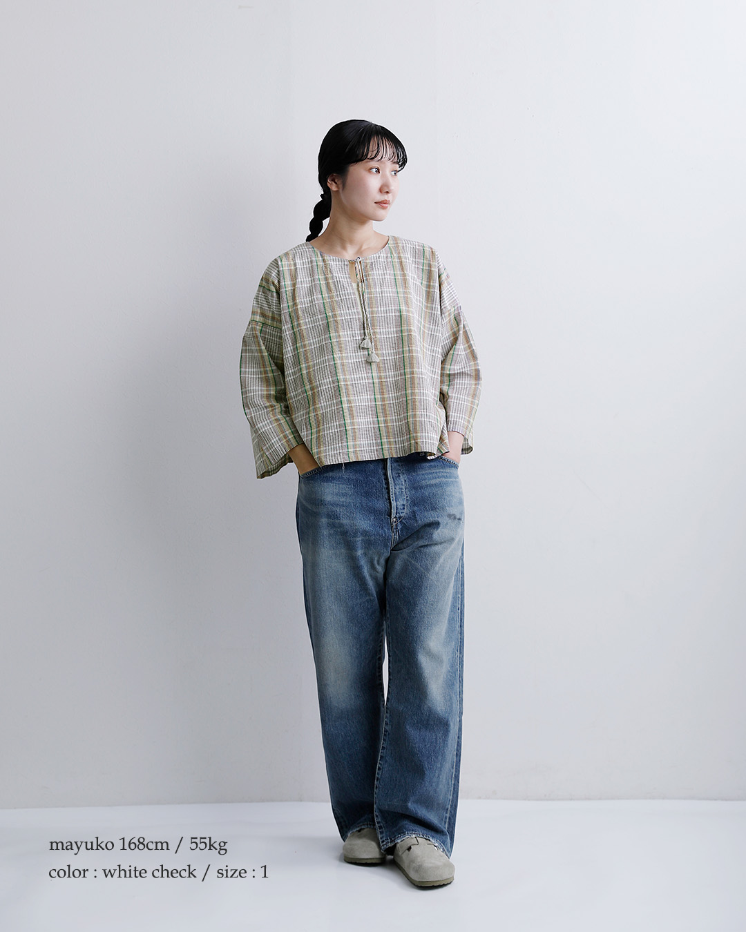 INDIA INDUSTRYコットン マドラスチェック カフタン シャツ nd-b0467mcb