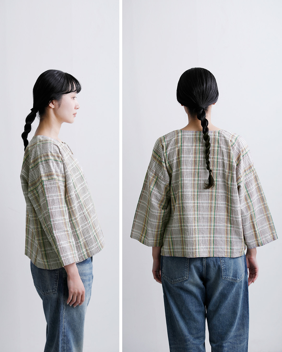 INDIA INDUSTRYコットン マドラスチェック カフタン シャツ nd-b0467mcb