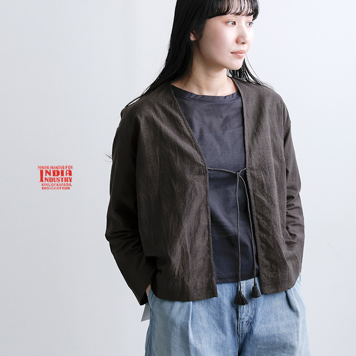 INDIA INDUSTRYコットン チェック Vネック カーディガンシャツ nd-b0469vds