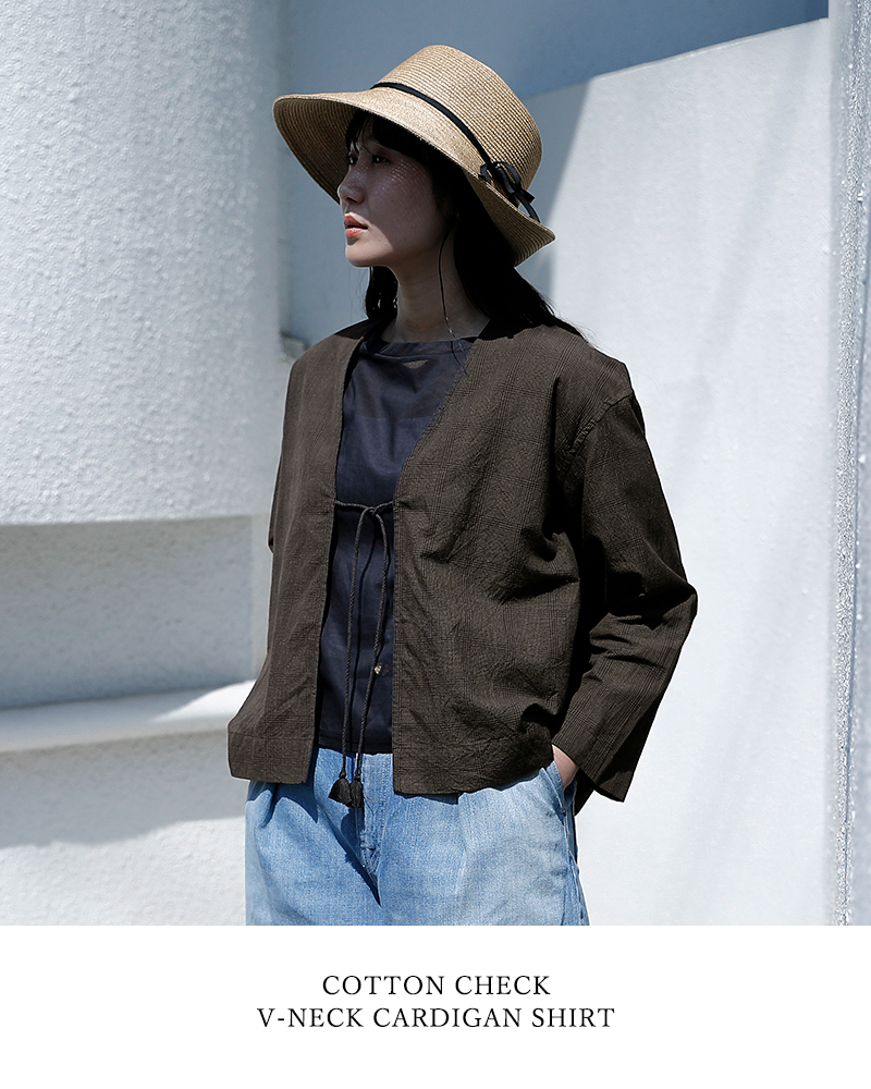 INDIA INDUSTRYコットン チェック Vネック カーディガンシャツ nd-b0469vds