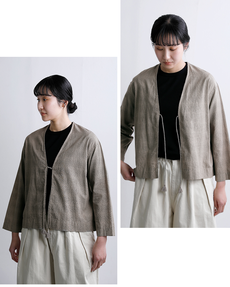 INDIA INDUSTRYコットン チェック Vネック カーディガンシャツ nd-b0469vds