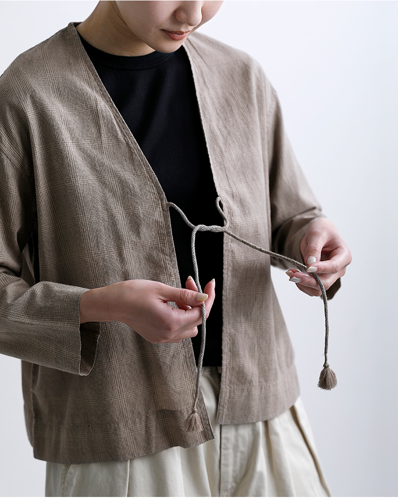 INDIA INDUSTRYコットン チェック Vネック カーディガンシャツ nd-b0469vds