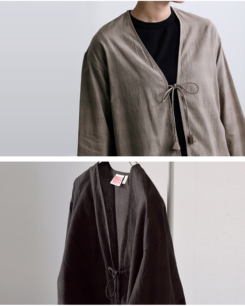 INDIA INDUSTRYコットン チェック Vネック カーディガンシャツ nd-b0469vds