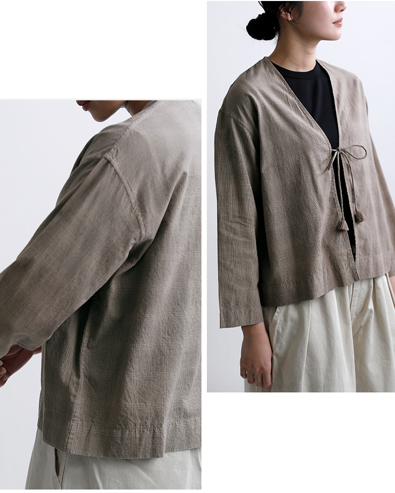 INDIA INDUSTRYコットン チェック Vネック カーディガンシャツ nd-b0469vds