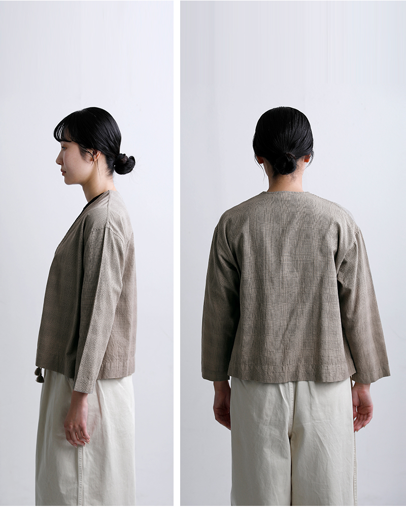 INDIA INDUSTRYコットン チェック Vネック カーディガンシャツ nd-b0469vds