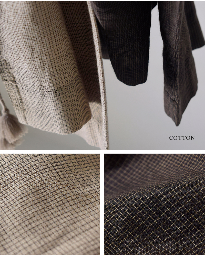 INDIA INDUSTRYコットン チェック Vネック カーディガンシャツ nd-b0469vds