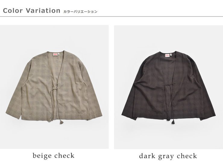 INDIA INDUSTRYコットン チェック Vネック カーディガンシャツ nd-b0469vds