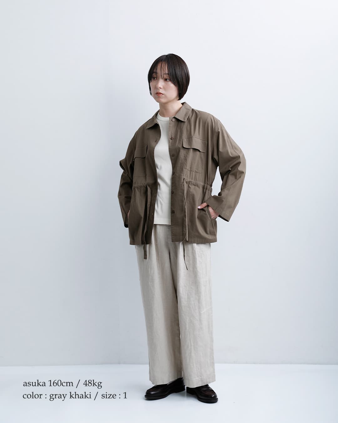 SOILコットンキャンブリック プレーン レギュラーカラー フラップポケット シャツ nsl26001