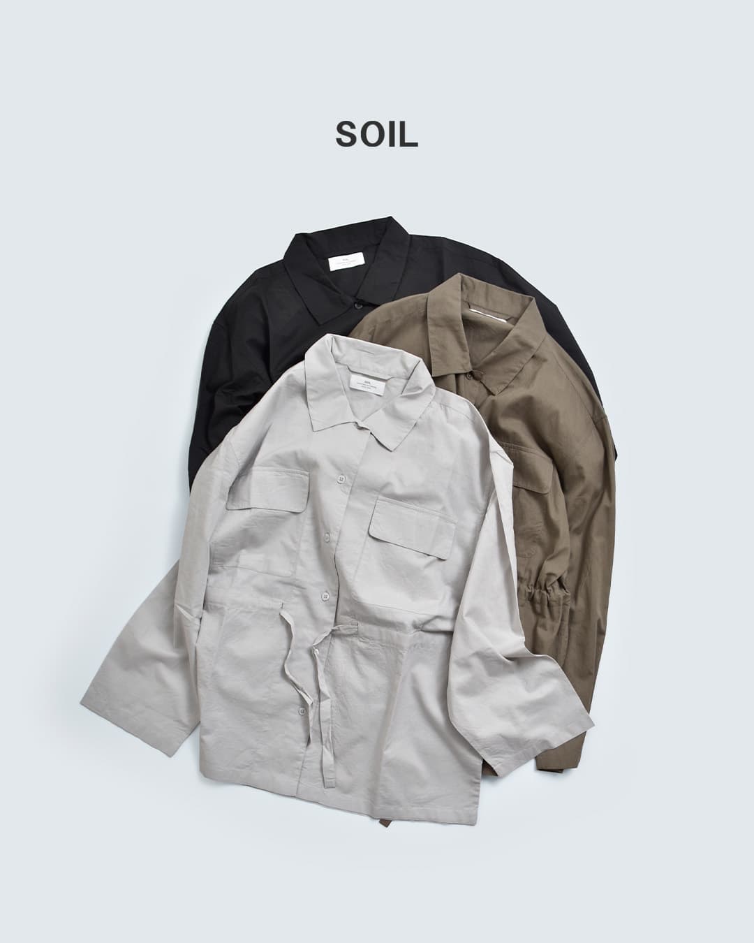 SOILコットンキャンブリック プレーン レギュラーカラー フラップポケット シャツ nsl26001