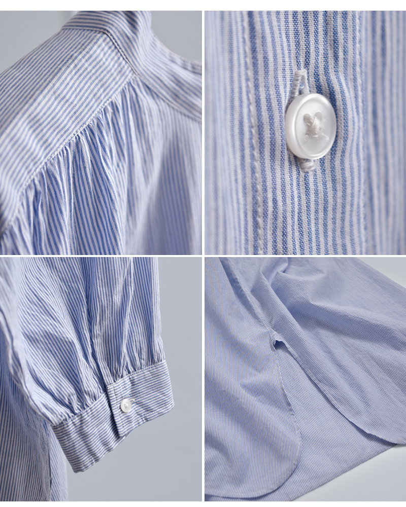 SOIL(ソイル)コットンボイルストライプバンドカラーギャザーシャツドレスnsl26014