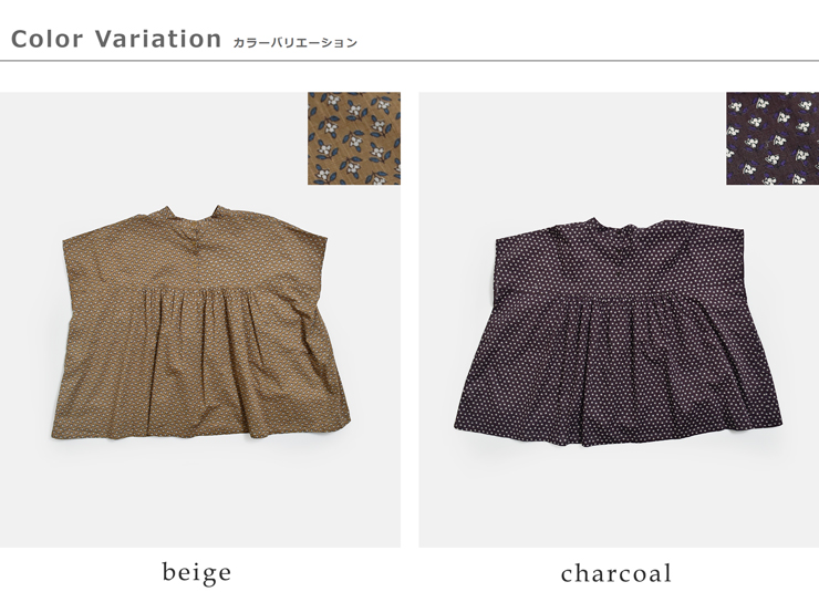 SOIL(ソイル)コットンボイルスモールフラワープリントバックオープンスタンドカラーシャツnsl26032