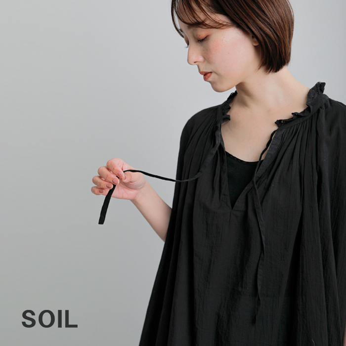 SOIL(ソイル)コットンボイルレースストリングカラーギャザーシャツnsl26092