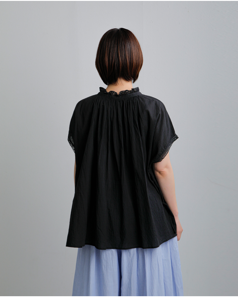 SOIL(ソイル)コットンボイルレースストリングカラーギャザーシャツnsl26092