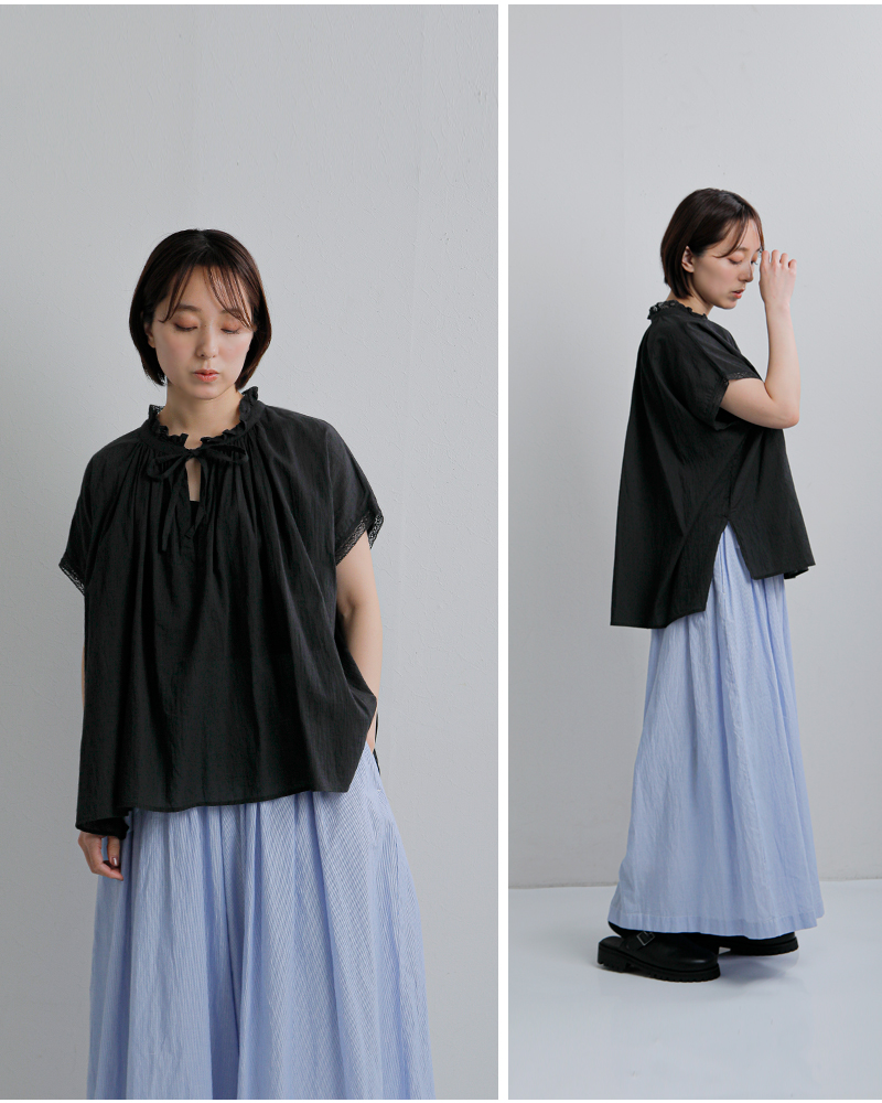 SOIL(ソイル)コットンボイルレースストリングカラーギャザーシャツnsl26092