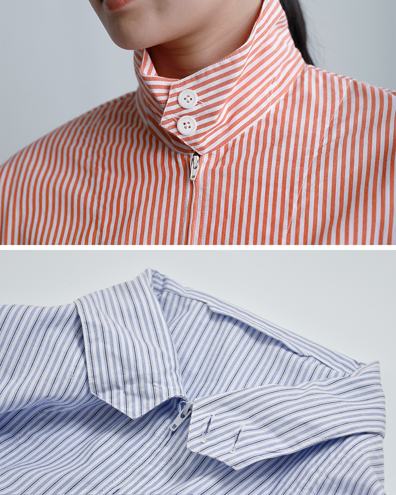 Vas-yLentement(ヴァジーラントマン)コットンポプリンストライプドリズラージャケットnvl2611