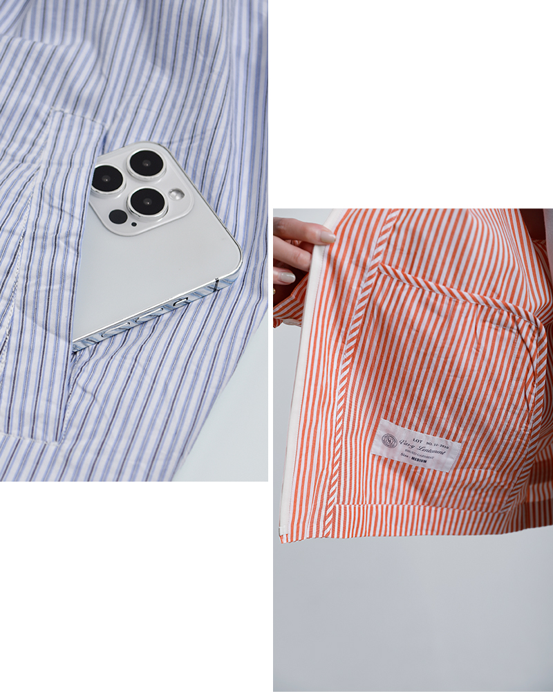 Vas-yLentement(ヴァジーラントマン)コットンポプリンストライプドリズラージャケットnvl2611