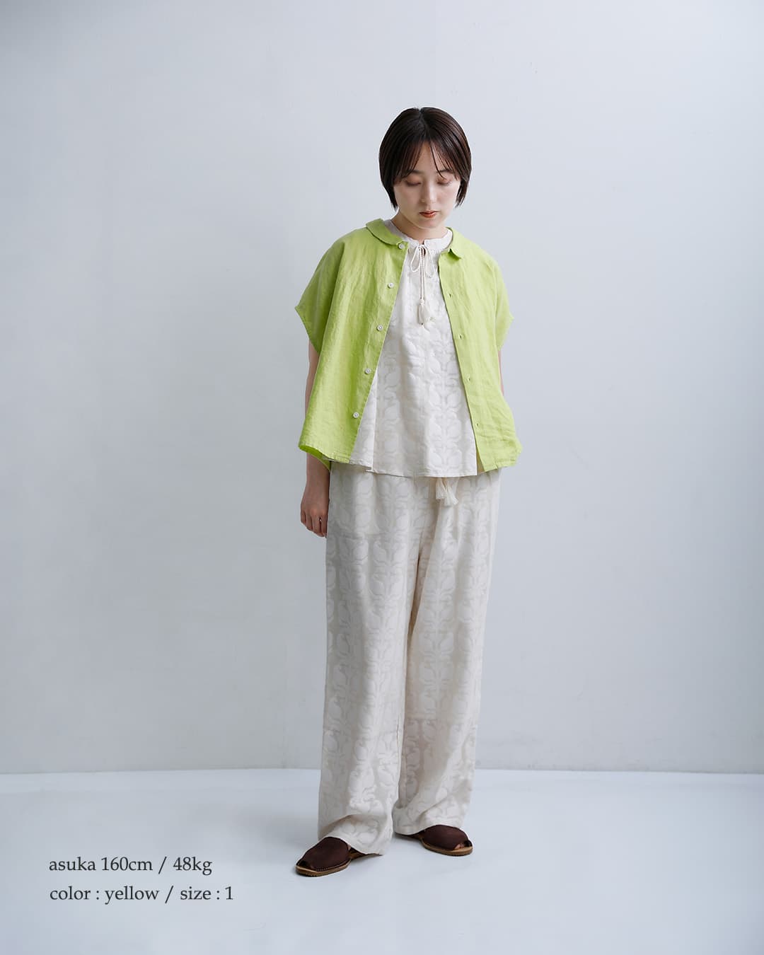 ORCIVALリネン フレンチスリーブ シャツ or-b0360ylm-26ss