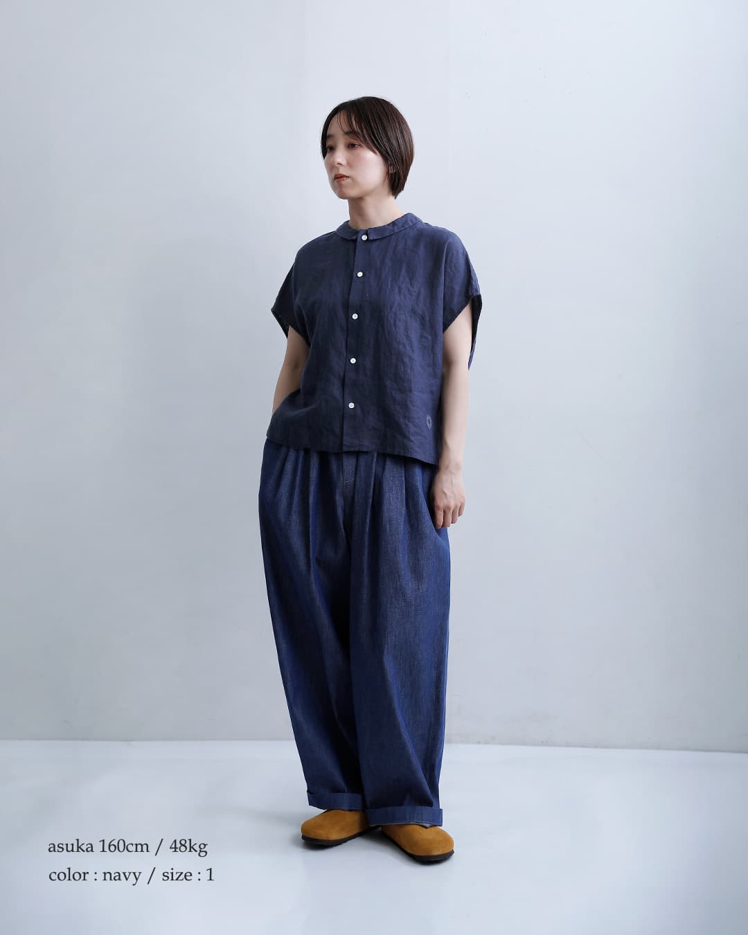 ORCIVALリネン フレンチスリーブ シャツ or-b0360ylm-26ss