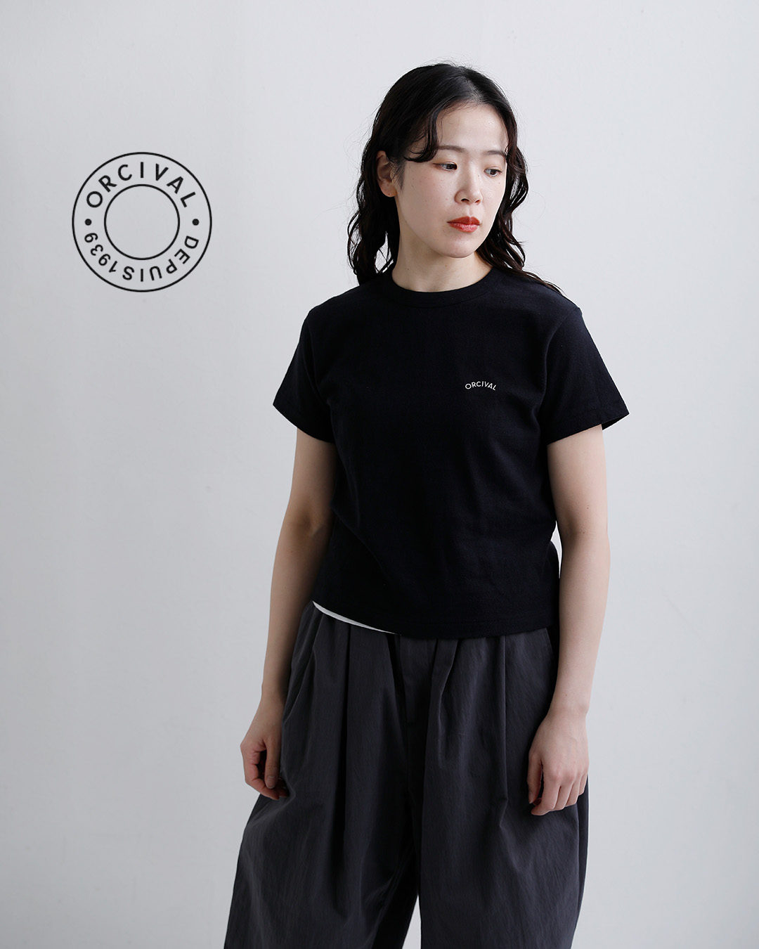 ORCIVALコットン天竺 刺繍ロゴ 半袖Tシャツ or-c0519tsb