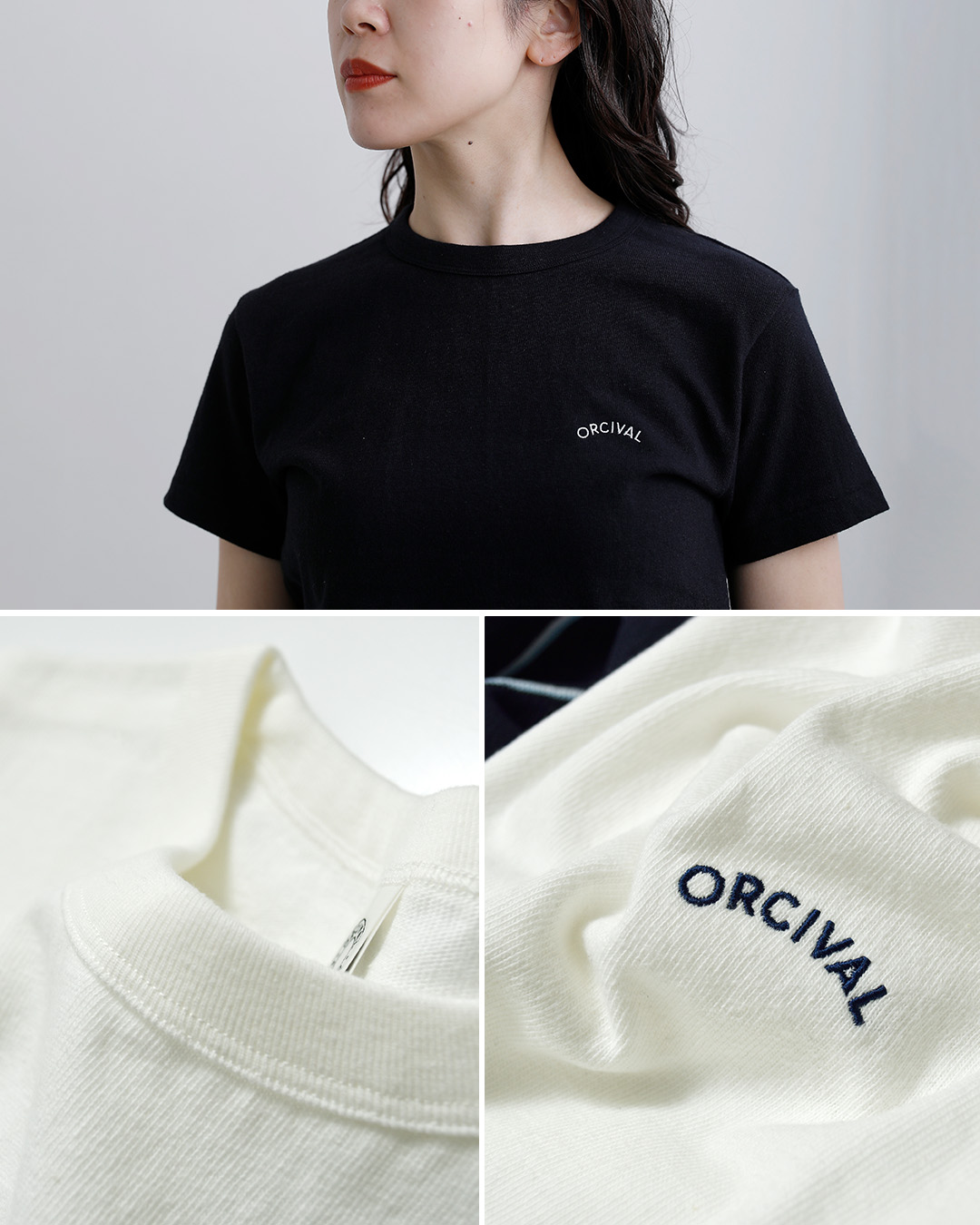 ORCIVALコットン天竺 刺繍ロゴ 半袖Tシャツ or-c0519tsb