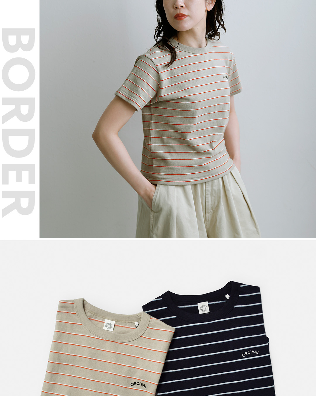 ORCIVALコットン天竺 刺繍ロゴ 半袖Tシャツ or-c0519tsb