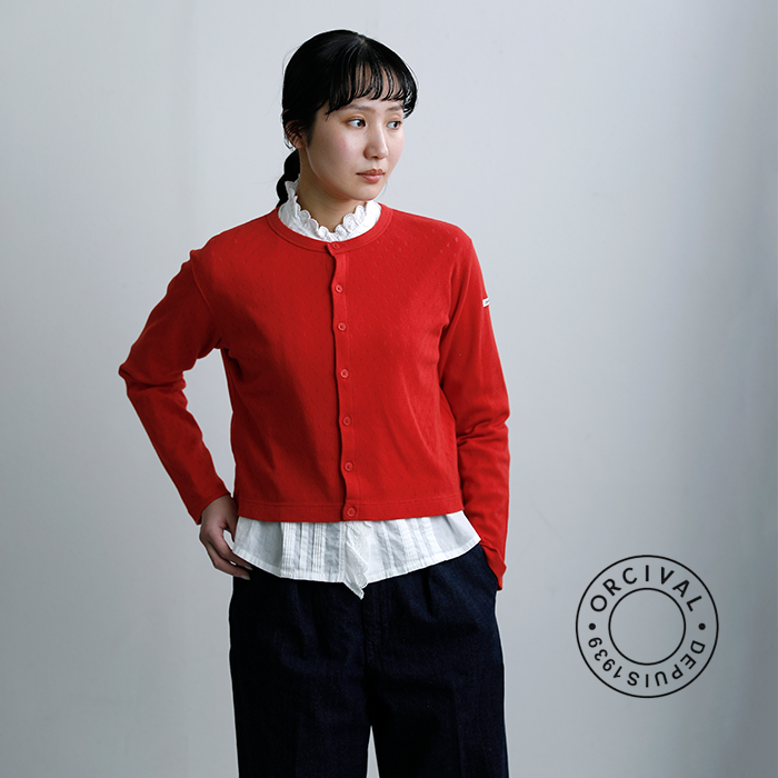 ORCIVAL(オーチバル・オーシバル)パターンメッシュクルーネックカーディガンor-c0526owe