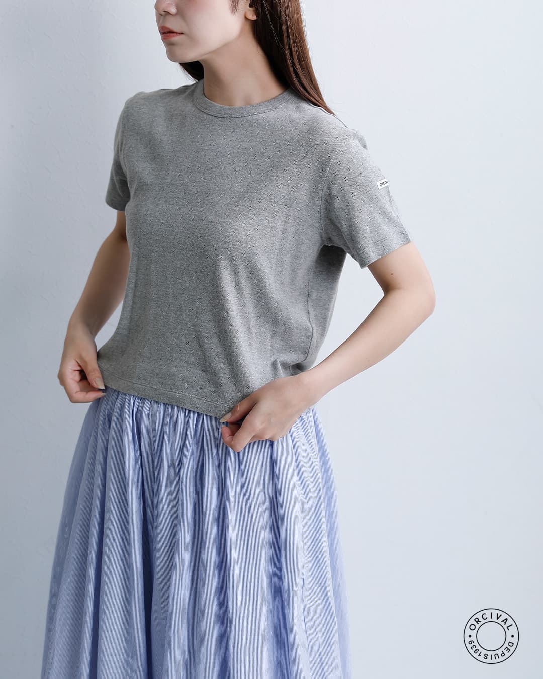 ORCIVALパターンメッシュ クルーネック 半袖Tシャツ or-c0527owe