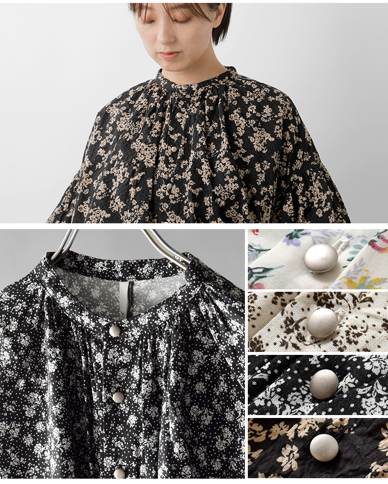 PARIS DE AOUNE(パリドゥアオウネ)フラワープリントバンドカラーシャーリングブラウスpa260bl029