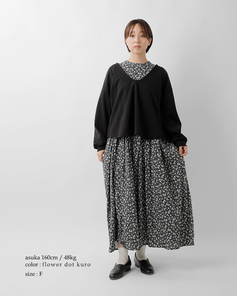 PARIS DE AOUNE(パリドゥアオウネ)フラワープリントバンドカラータックギャザーワンピースpa260op030