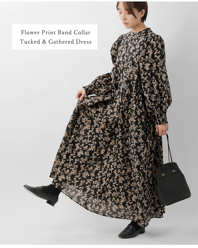 PARIS DE AOUNE(パリドゥアオウネ)フラワープリントバンドカラータックギャザーワンピースpa260op030