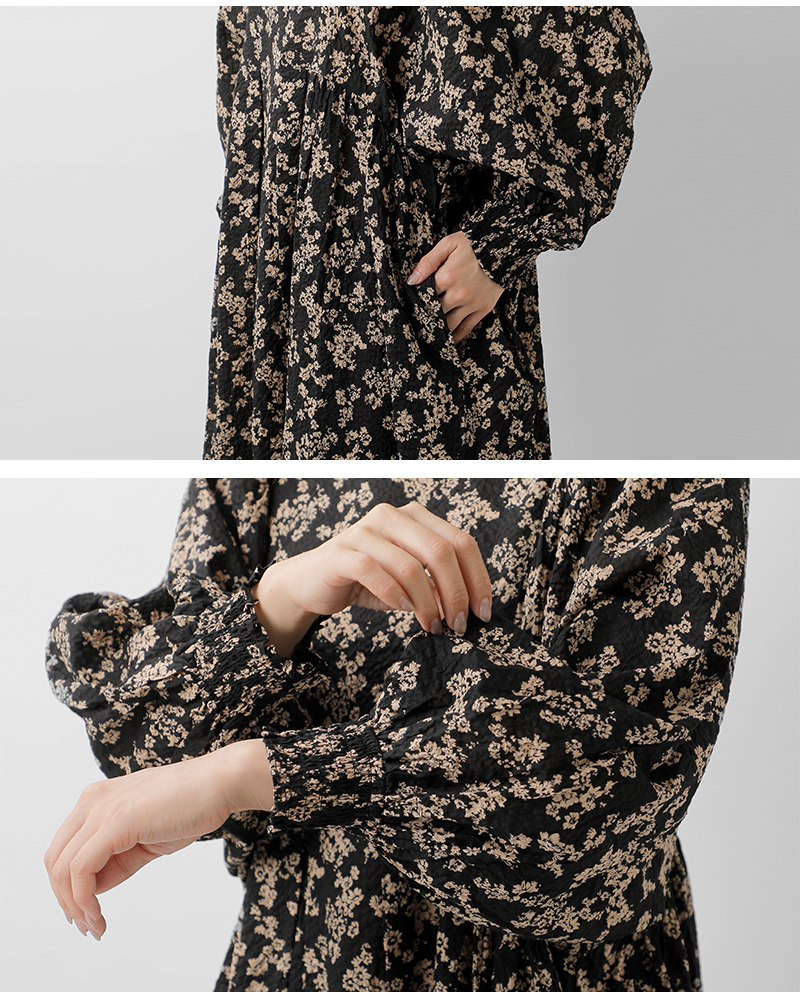 PARIS DE AOUNE(パリドゥアオウネ)フラワープリントバンドカラータックギャザーワンピースpa260op030